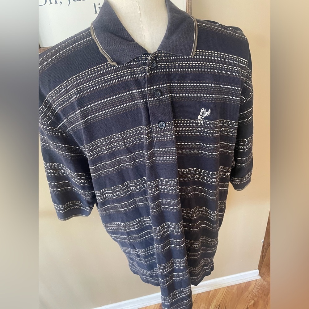 Ashworth Black and White Striped Polo Shirt